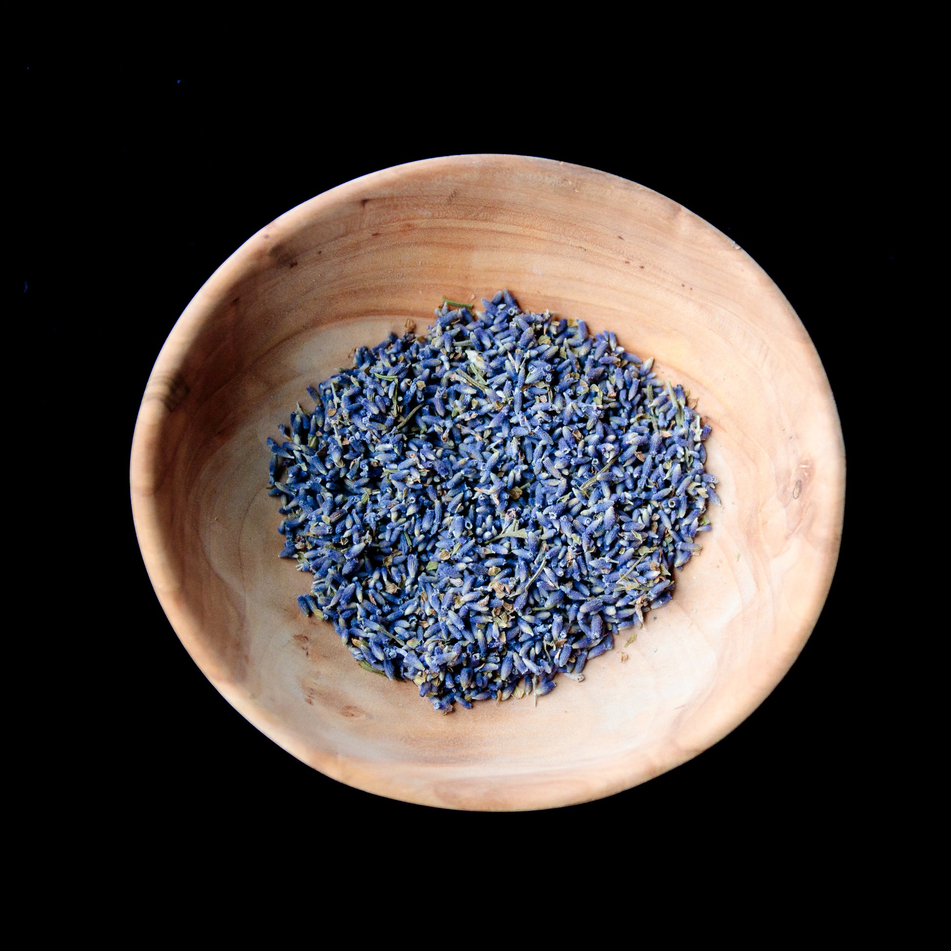 Sam's culinary lavender buds in a wooden bowl