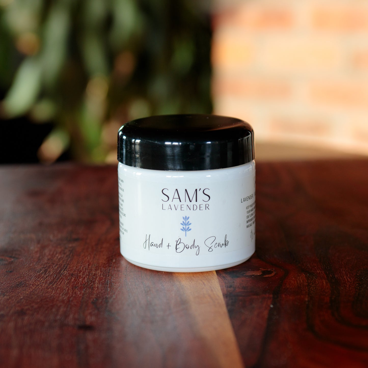 Jar of Sam's Lavender Hand and Body Sugar Scrub with the lid on